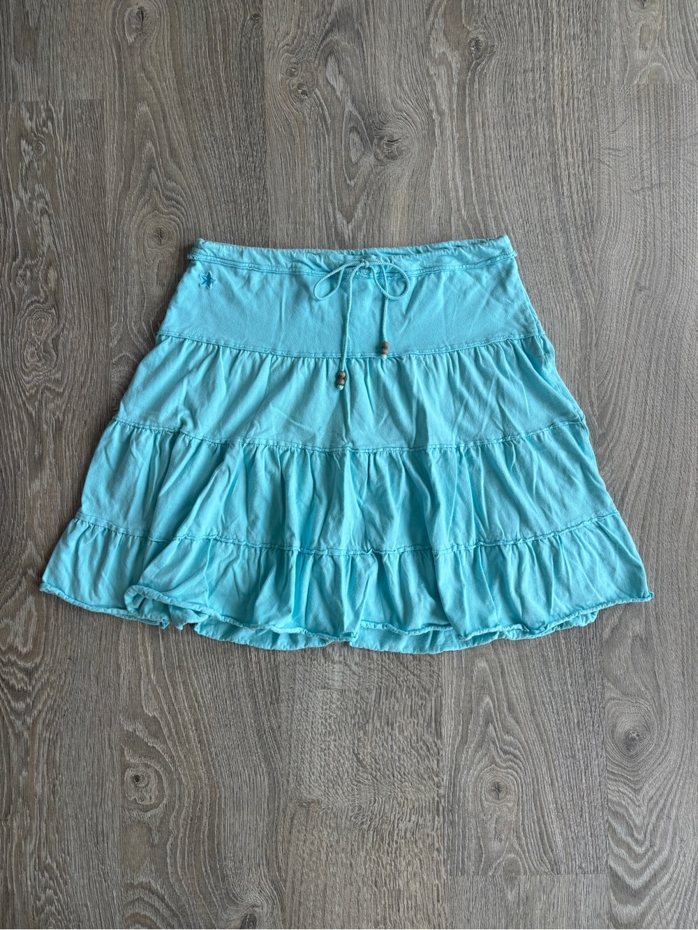 Y2K Garage Aqua Blue Tiered Cotton Midi Skirt